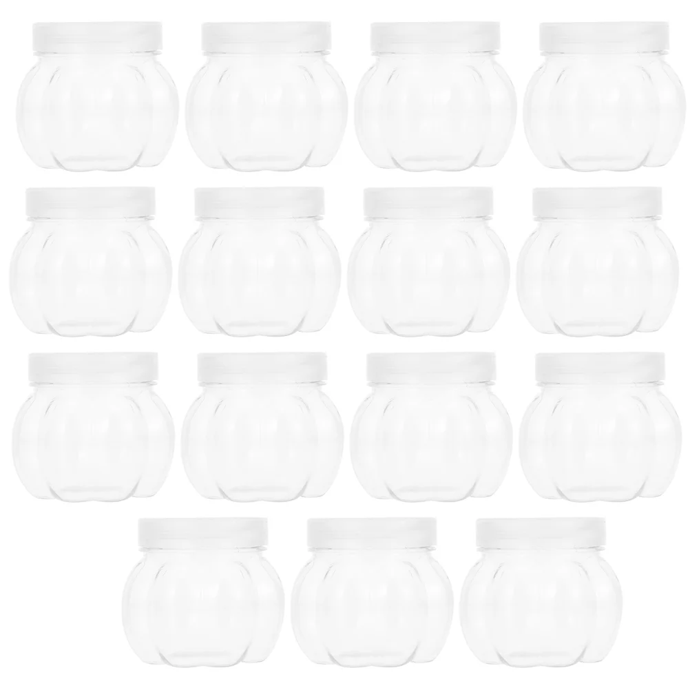 

Plastic Halloween Candy Jars Lids Pumpkin Shaped Clear Cookie Jar Container Storage Jars Coffee Bean Nut Spices Canister Party