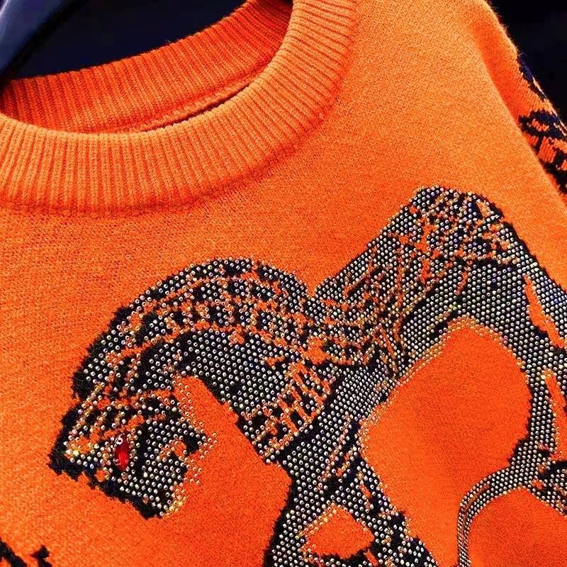 Horse Luxury Brand Designer Knit Pullover Sweater For Women 2023 Winter Knitwears Vintage Pull Tops Y2k Christmas Womans Clothes