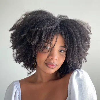 Glueless wigs Wear & Go Afro Kinky Curly Fluffy Pixie Cut Short Bob Remy Jerry Curl Human Hair Wigs With Bangs Machine Made