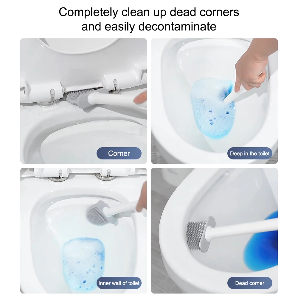 Flexible Silicone Toilet Brush With Holder Leakproof Soft Toilet Bowl Cleaner Brush Bathroom Wall Mounted Cleaning WC broom toilet brush set,toilet brush holder
