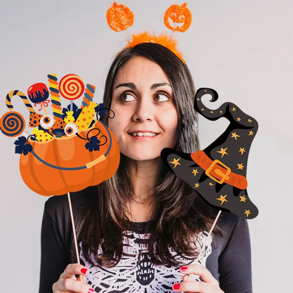 

Funny Halloween Party Supplies Spooky Halloween Photo Props 20 Unique Handheld Fangs Skulls Witch Hats with Sticks for Party Fun