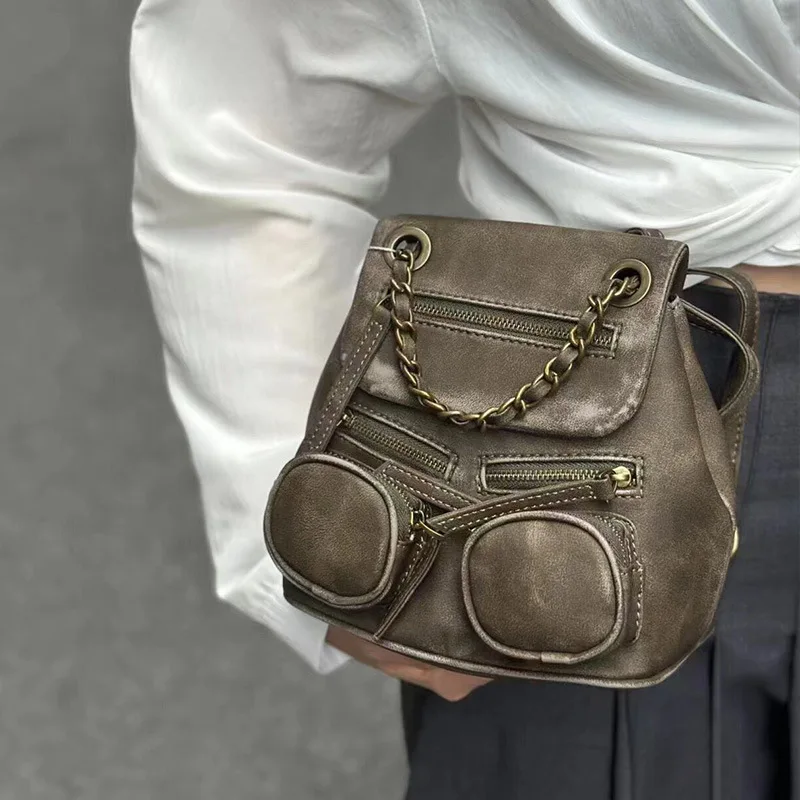 

Модный Индивидуальный Женский рюкзак в винтажном стиле ретро, новинка 2024, повседневные Универсальные женские сумки на плечо с цепочкой для поездок