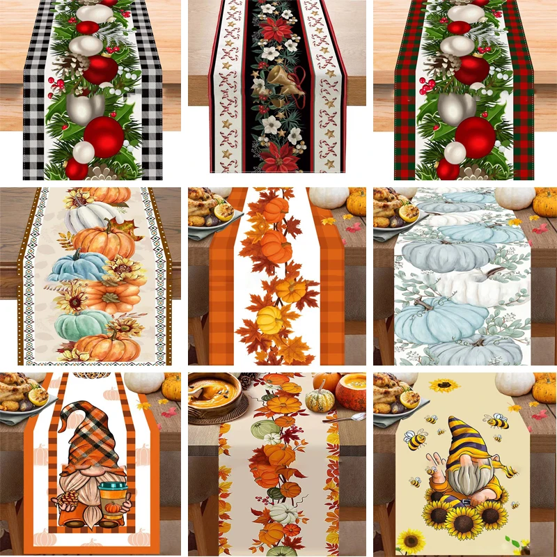 

Fall Linen Table Runner Thanksgiving Tabletop Home Kitchen Orange Plant Decor Table Runner Pumpkin Sunflower Dining Room Decor