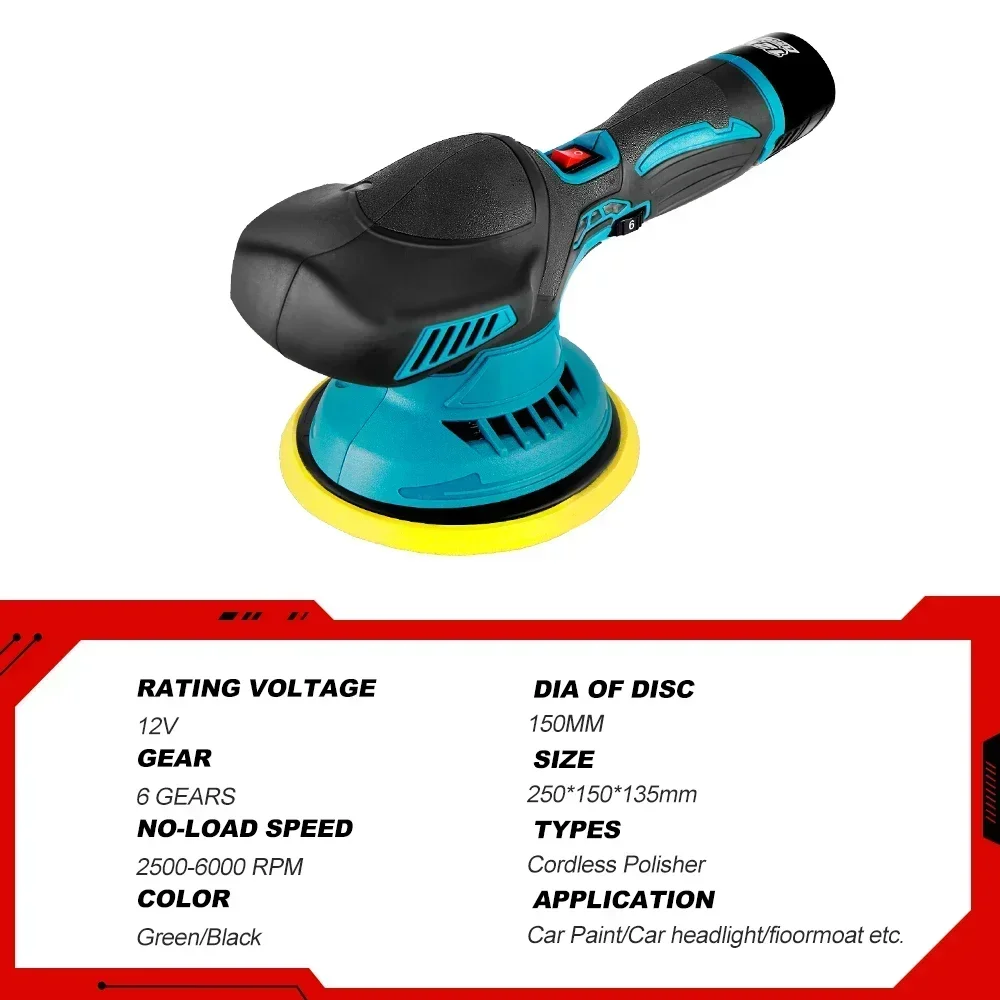 6000RPM Cordless Mini Polisher Car Polishing Machine 12V Electric Cars Polish Machines Adjustment 6Speeds Auto Detailing Tool 2