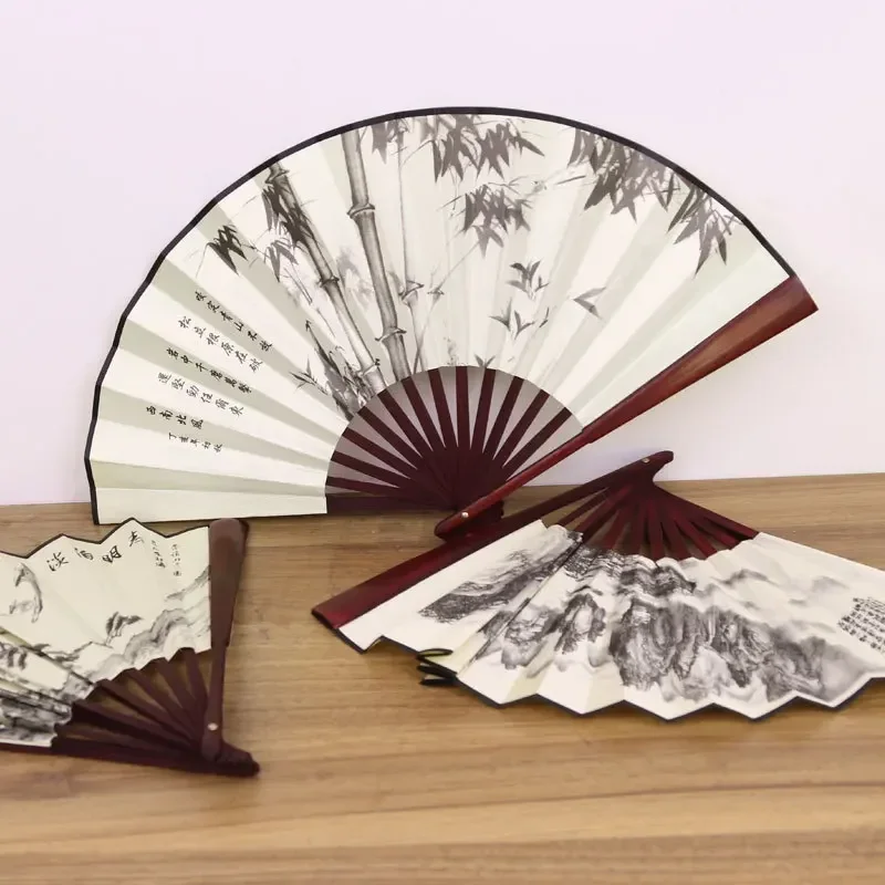 1Pcs Retro Folding Silk Fan Chinese Style Decorative Men Pocket Bamboo Handle Hand Held Fan Party Favors Home Decoration Crafts folding fan,silk fans,hand fan