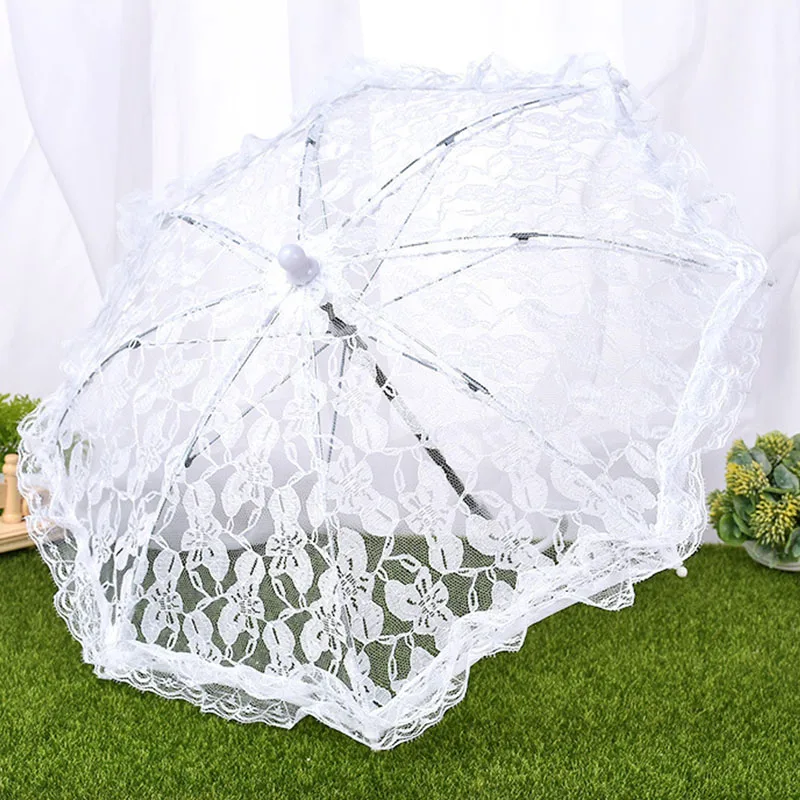 New White Wedding Umbrella Women Lace Floral White Parasol Handmade Photography Prop Wedding Bridal Party Stage Decoration