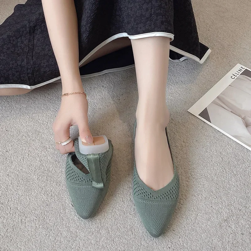 Solid Colour Knitting Flat Shoes for Women Fashion Female Casual Ballet Flats Footware Breathable Mesh Comfort Loafers 2025