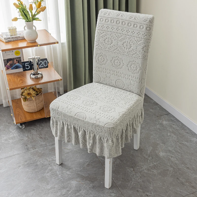 

Dining Chair Covers with Skirt,Feature Textured Checked Jacquard Fabric for Dining Chair Slipcover Chair Protectors Cover Dining