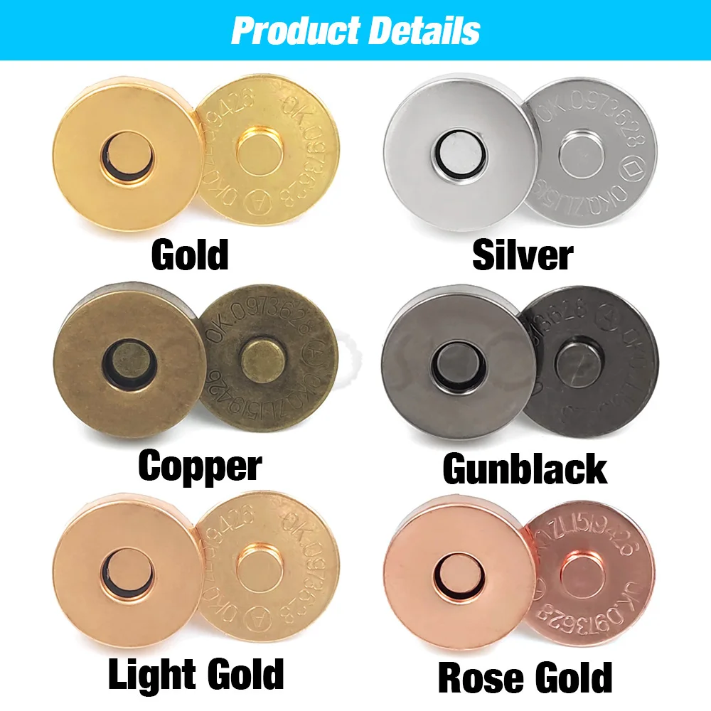 10sets/lot Magnetic Snap Fasteners Clasps Buttons Handbag Purse Wallet Craft Bags Parts Accessories Adsorption Buckle 14mm 18mm 2