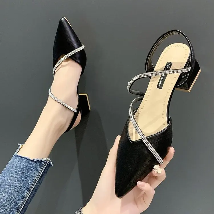 Women High Heels Platform Sandals Summer Shallow Mouth Strappy Pointed Closed All-Match Sandals