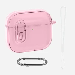 Clear TPU Secure Lock Case with Carabiner - Dust-Proof & Shockproof Protective Cover for AriPods Pro (Pink)