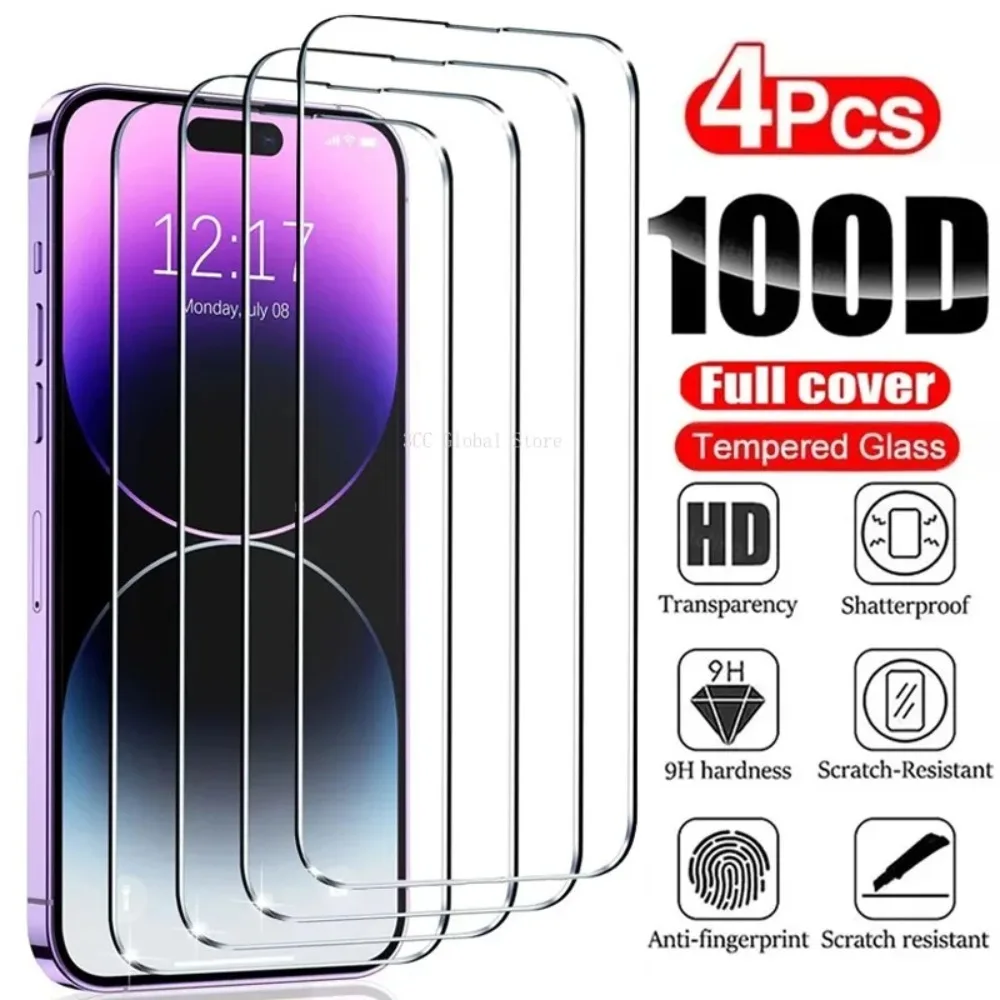 

4Pcs Tempered Glass for iPhone 14 Pro Max 13 12 Mini 11 Pro Screen Protector for iPhone 7 8 6 Plus SE 20 X XR Xs Max 14 Glass