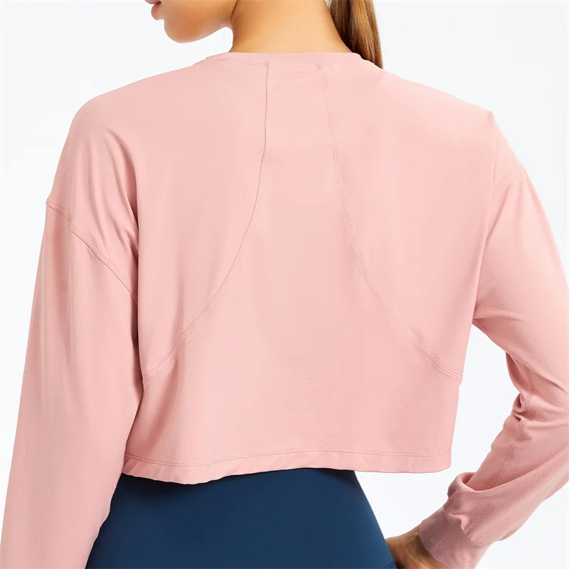 Workout Shirts Long Sleeve Crop Top Cropped Sweatshirt Round Neck Sports Gym Yoga Tshirt