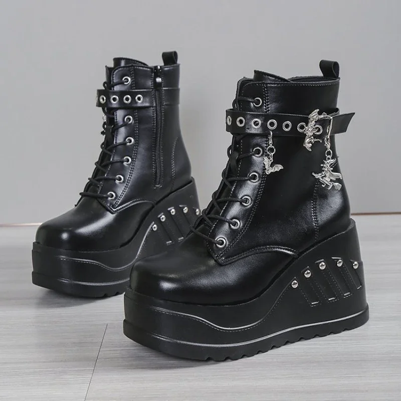 2024 New Boots for Women Fashion Hot Sale Punk Goth Platform Heels Wedge Women's Boots Casual Goth Punk Size 43 Women's Shoes