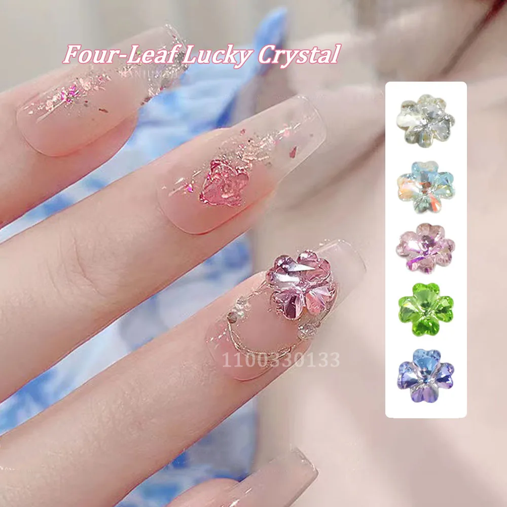 

Floria Lucky: 4-Leaf-Clover Crystal Nail Adorn Decorations No-Flat Bottom K9 Glass Flower Rhinestones Flash Clover Nail Charmgem