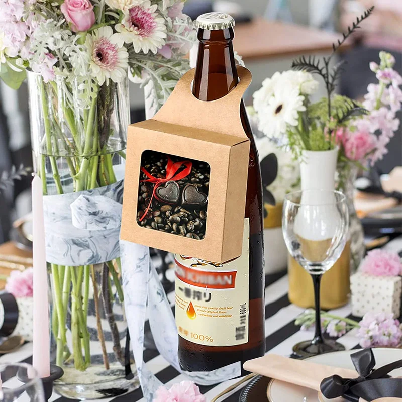 200 Teile/los Kraft Papier Wein Flasche Box mit Fenster Wein Hängen Faltbare Geschenk Boxen Wein Boxen für Geschenke Süßigkeiten Schokolade – Detail 6