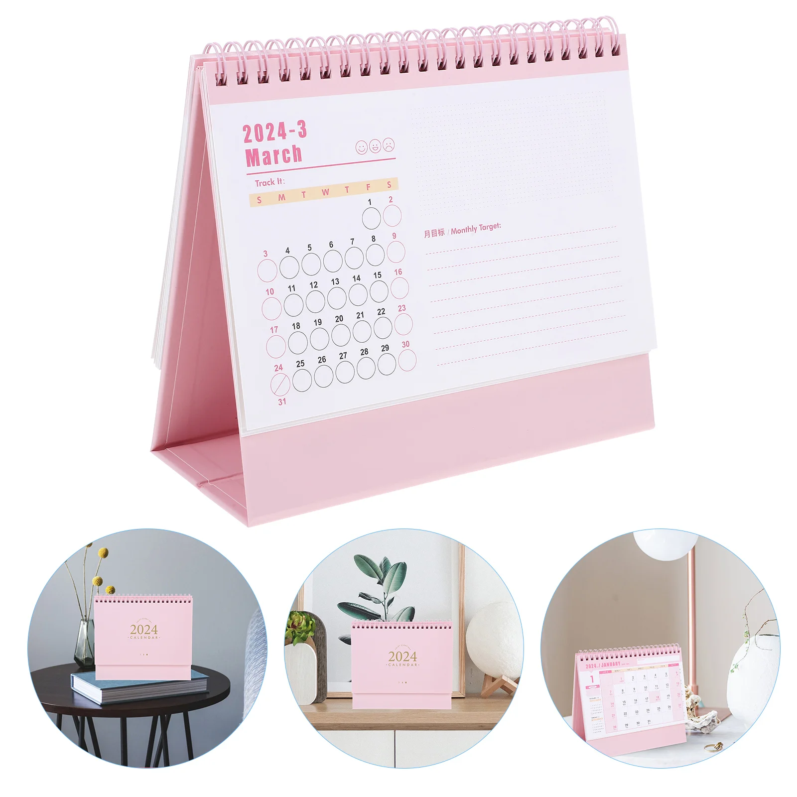 2024 Desk Calendar Sep Dec Standing Calendar Months Agenda Planner Coil Binding Large Ruled Blocks Home Office Pink