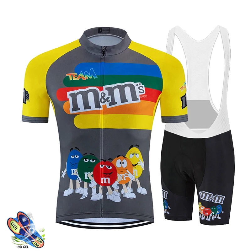 M Bean 2023 Team Short Sleeve Cycling Jersey Set Breathable MTB Mountain Racing Bike Jersey Bib Shorts Men Cycling Clothings