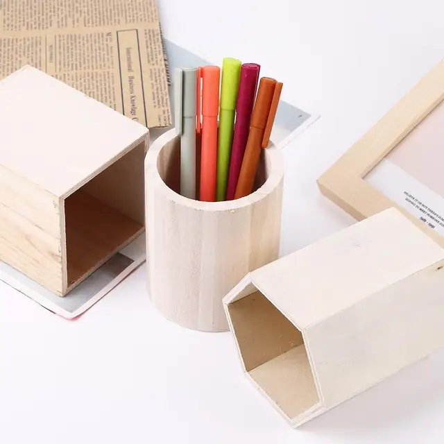 Lovely Wooden Pen Holder Fashion Multifunctional Stationery Storage Box Office Organizer Simplicity Pencil Container 4