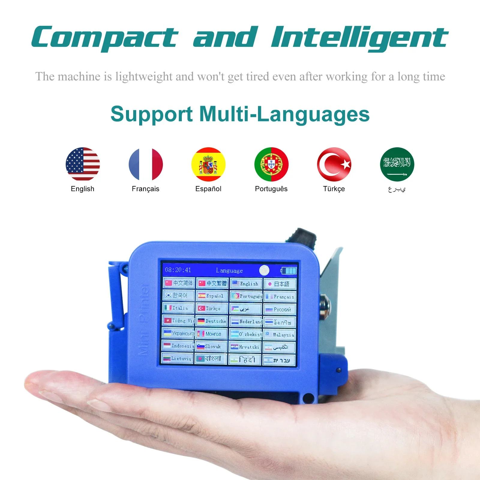 미니 핸드헬드 잉크젯 프린터, QR 바코드 배치 날짜 번호 로고 만료 날짜 미니 프린터용, 빠른 건조 잉크 포함, 2.8 인치, 12.7mm