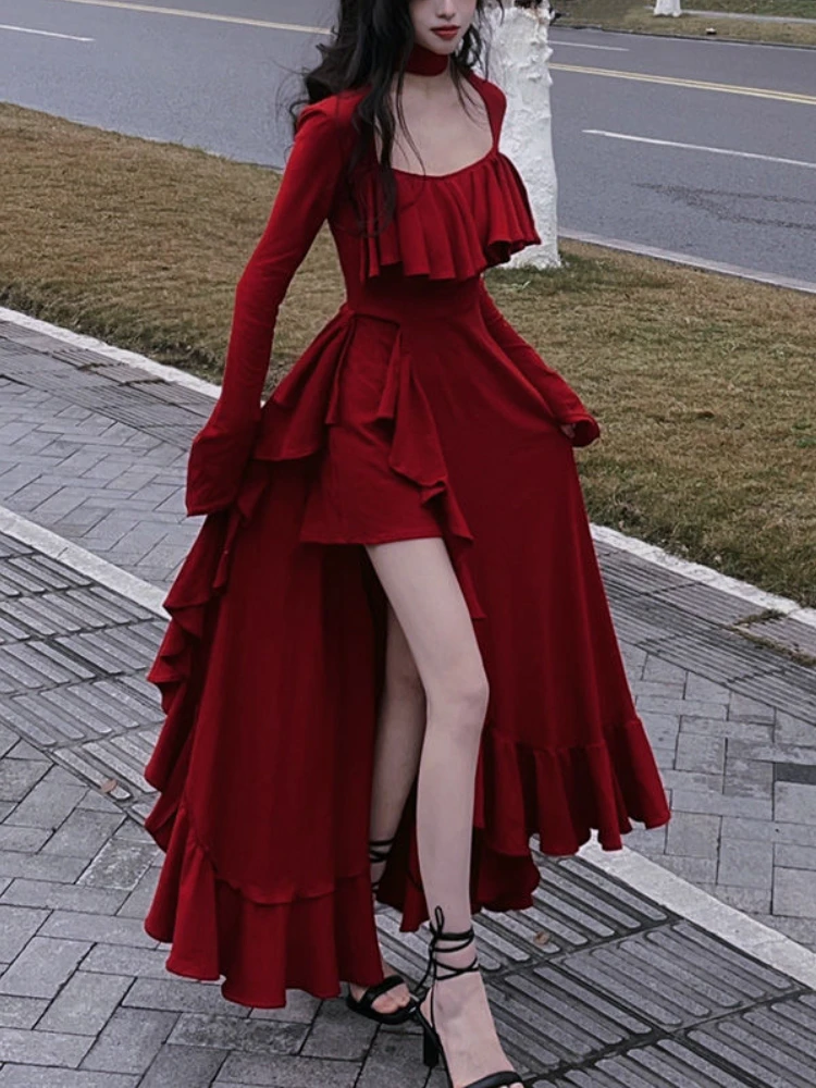 Red Asymmetrical Elegant Party Dress Women Ruffles Design Korean Slim Fairy Dress Female 2024 Autumn Sweet Casual Midi Dress Y2k - AliExpress 200000345 Red Asymmetrical Elegant Party Dress Women Ruffles Design Korean Slim Fairy Dress Female 2024 Autumn Sweet Casual Midi Dress Y2k - AliExpress 200000345