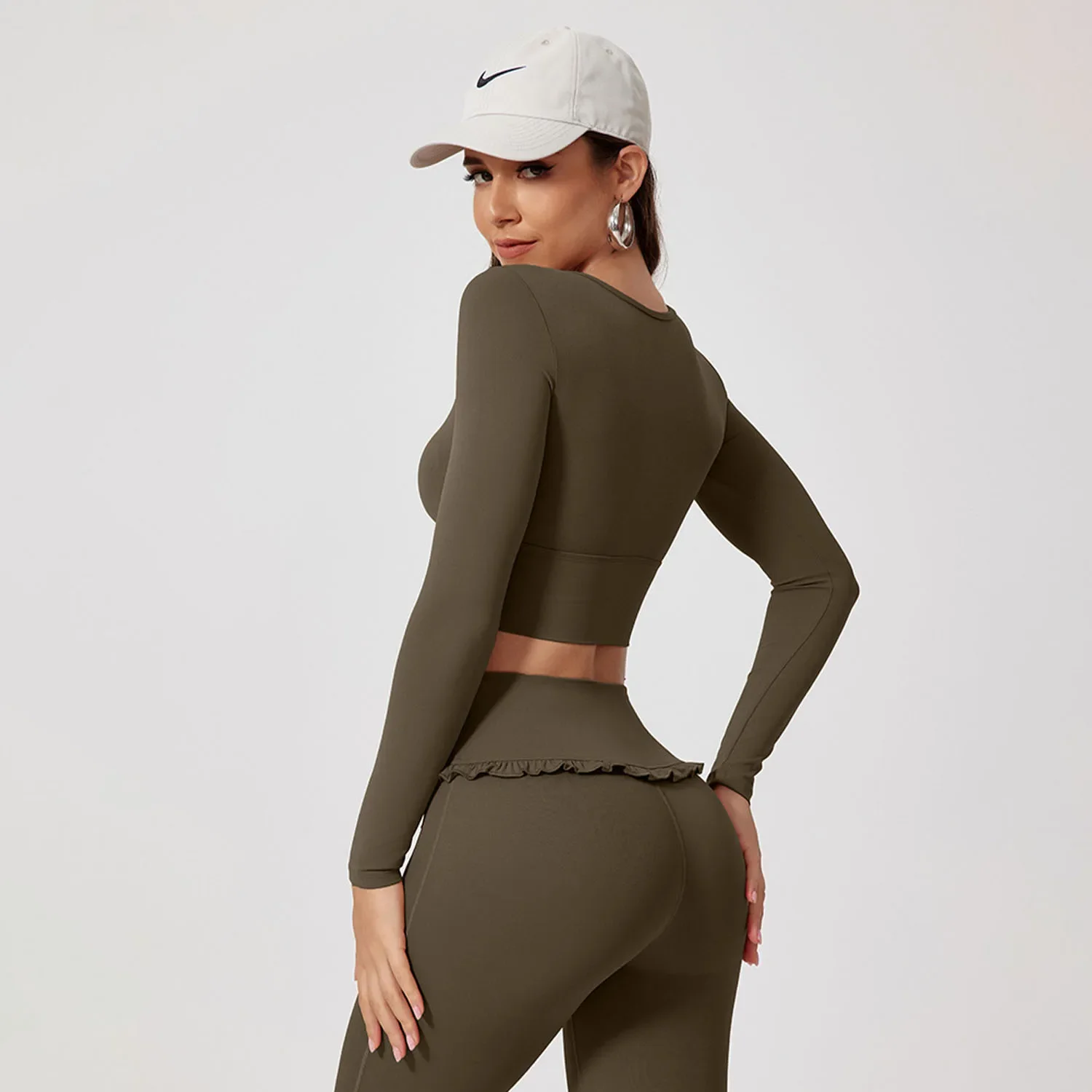 Yoga Top Sports Shirt Fast Drying Fitness Sports Long Sleeve Top Running Square Neck Lace Tight Outwear with Chest Pad Long Sleeve Sports Yoga Clothes