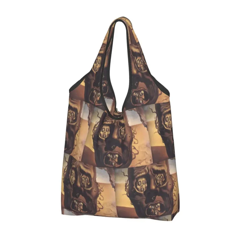 

Custom The Face Of War By Salvador Dali Shopping Bag Women Portable Large Capacity Grocery Spanish Artist Tote Shopper Bags