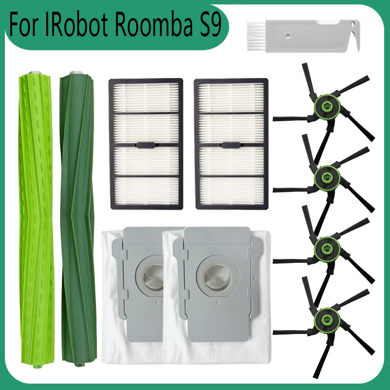 For IRobot Roomba S9 (9150) S9+ S9 Plus (9550) Series Robot Vacuum Cleaner Roller Brush Side Brush Hepa Filter Dust Bag Kit irobot replacement parts compatible for irobot roomba s9 9150 s9 s9 plus 9550 s series wi fi connected robot vacuum cleaner