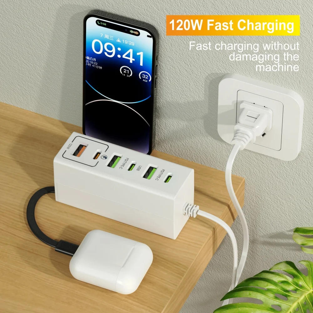 120W USB Type C Power Strip Mobile Phone Charger Fast Charging Electrical Socket Power Strip For iPhone Xiaomi Wall Adapters