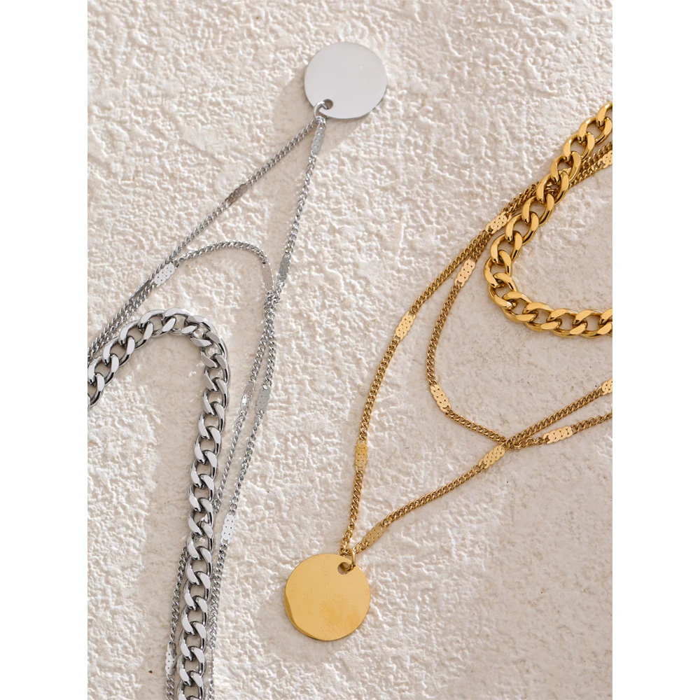 Yhpup Stainless Steel Layered Cuban Chain Pendant Necklace