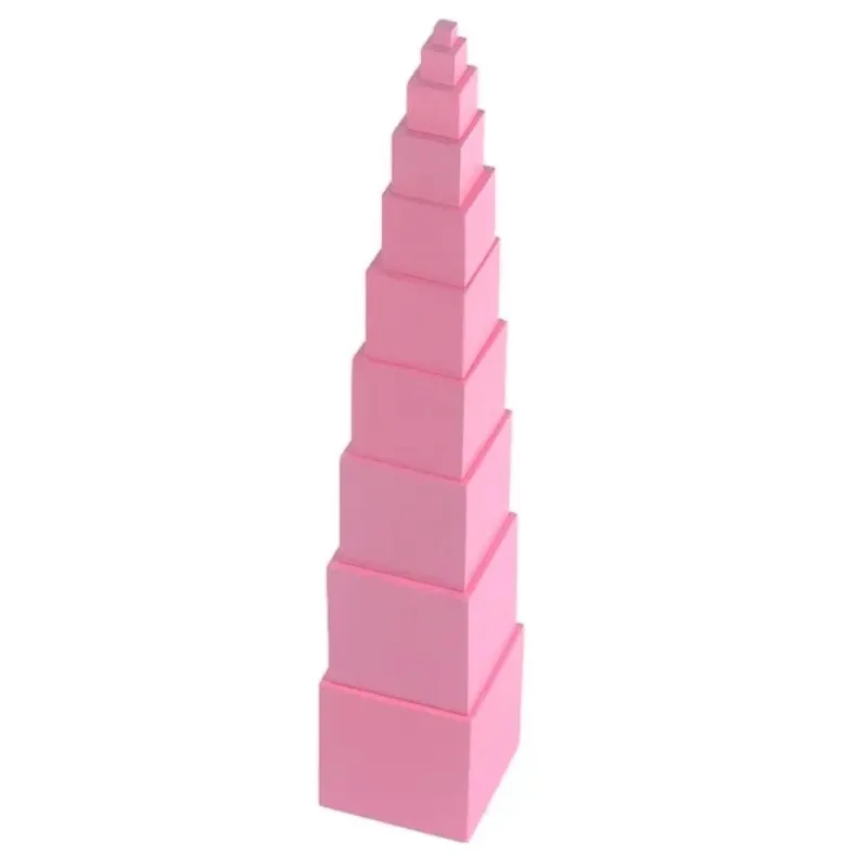 Wooden Montessori Mathematics Toys Pink Tower Solid Wood Cube 0.7-7CM Early Preschool Educational Children Day Gift