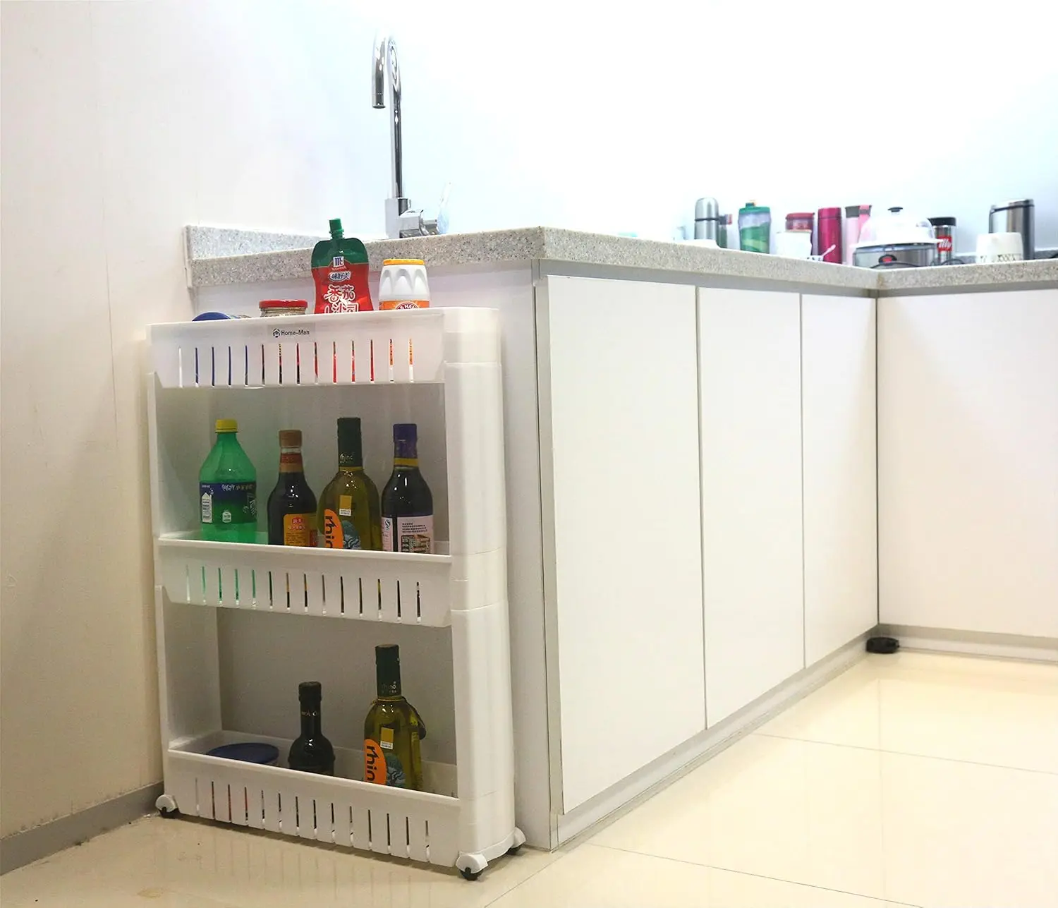 Laundry Room Organizer, Mobile Shelving Unit Organizer with 3 Large Storage Baskets, Gap Storage Slim Slide Out Pantry Storage R 5