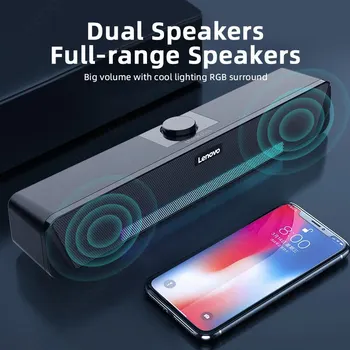 Original Lenovo TS33 Wired and Bluetooth 5.0 Speaker 360 Home Movie Surround Sound Bar Audio Speaker For Desk Computer Subwoofer 5