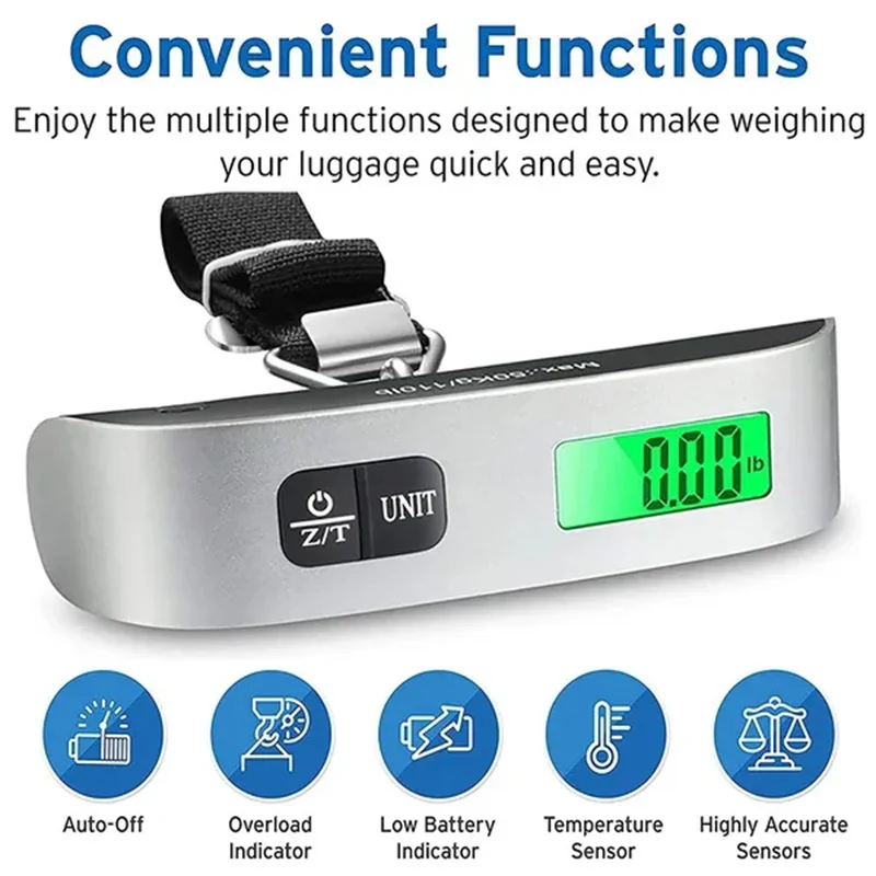 50kg/110lb Digital Electronic Luggage Scale Luggage Scales Portable Hanging  Suitcase Scale Handled Travel Bag Weighting Balance( Batteries not  included)