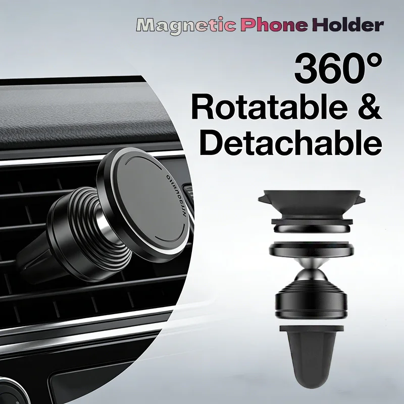 ที่ยึดโทรศัพท์ในรถยนต์แบบแม่เหล็ก พร้อมวงแหวนดูดติดแน่น หมุนได้ 360 องศา ใช้ได้กับช่องแอร์และคอนโซลหน้ารถ ฐานกาวถอดออกได้ 1