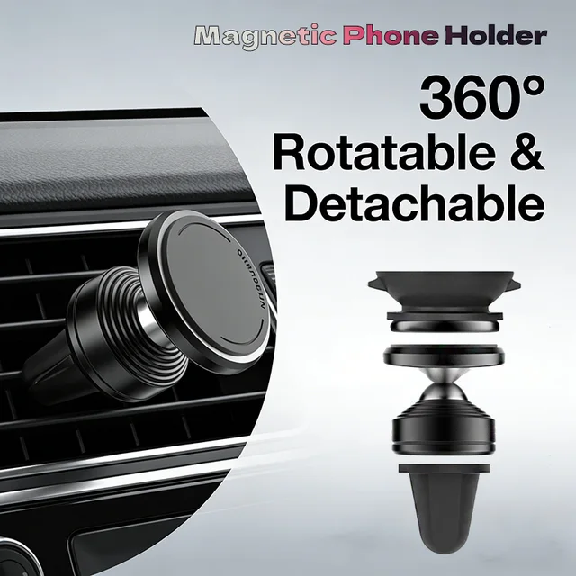 ที่ยึดโทรศัพท์ในรถยนต์แบบแม่เหล็ก พร้อมวงแหวนดูดติดแน่น หมุนได้ 360 องศา ใช้ได้กับช่องแอร์และคอนโซลหน้ารถ ฐานกาวถอดออกได้ 1
