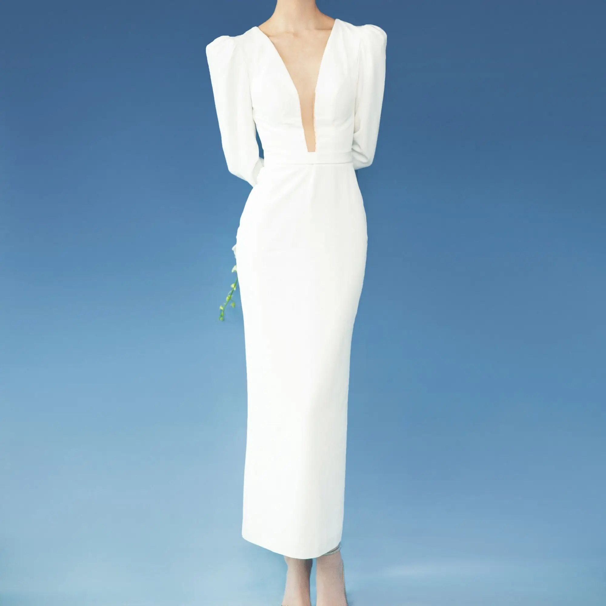 

Elegant Mermaid Wedding Dresses Deep V Neck Modest Long Sleeves Marriage Bridal Gown Graceful Maxi Vestidos De Noiva TT403