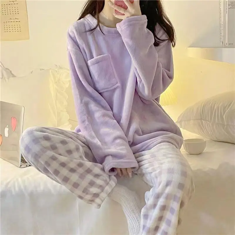 Kawaii Hot Anime Cinnamoroll Pajamas Kuromi My Melody Flannel Pullover Coral Velvet Winter Warm Pajamas Homewear Girl Gifts