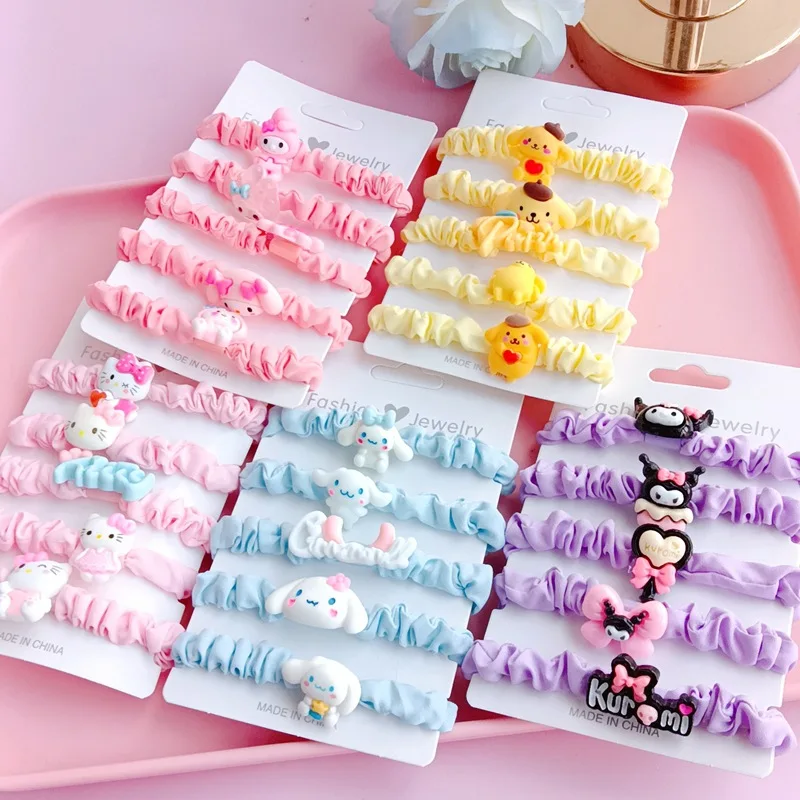 

5Pcs/set Sanrio Hair Rope Hello Kitty Pochacco Kuromi My Melody Cute Cartoon Hair Accessories Sweet Headwear Hair Band Girl Gift