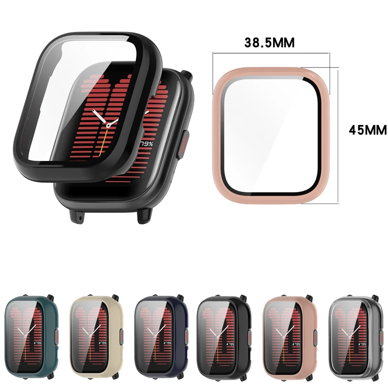 

Hard Edge Shell Glass Screen Protector Film Smartwatch Frame Case For Amazfit Active Smart Watch Protective Cover Accessories