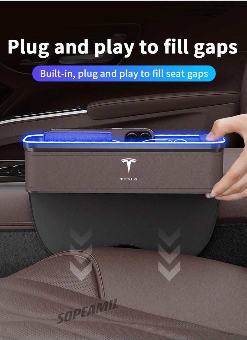 Car USB Charging Multifunction Crevice Storage Box Seat Gap Box For Tesla Cybertruck Roadster Model 3 Model Y Model S Model X