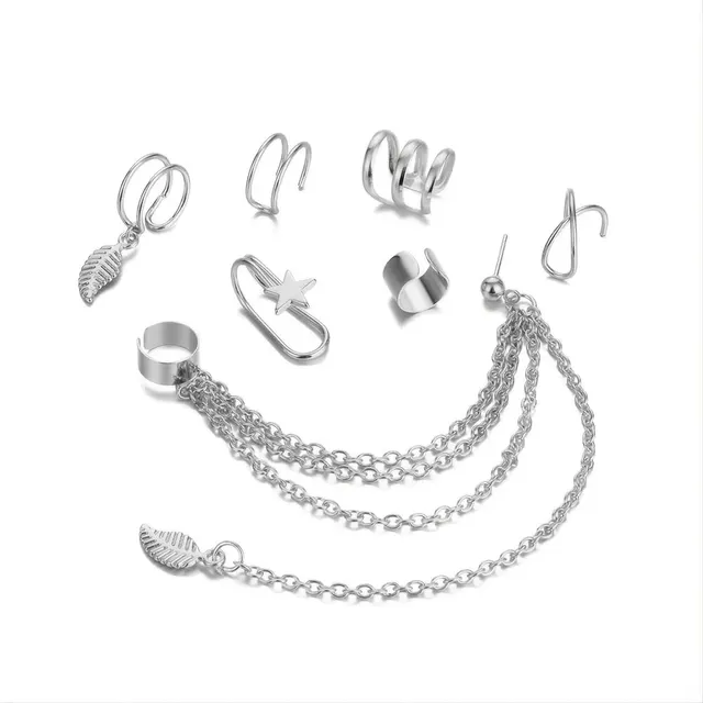 14pcs for Set Simple Chain Earrings C- Shaped Geometric Star Elegant Ear Jewelry Decorations For Banquet 6