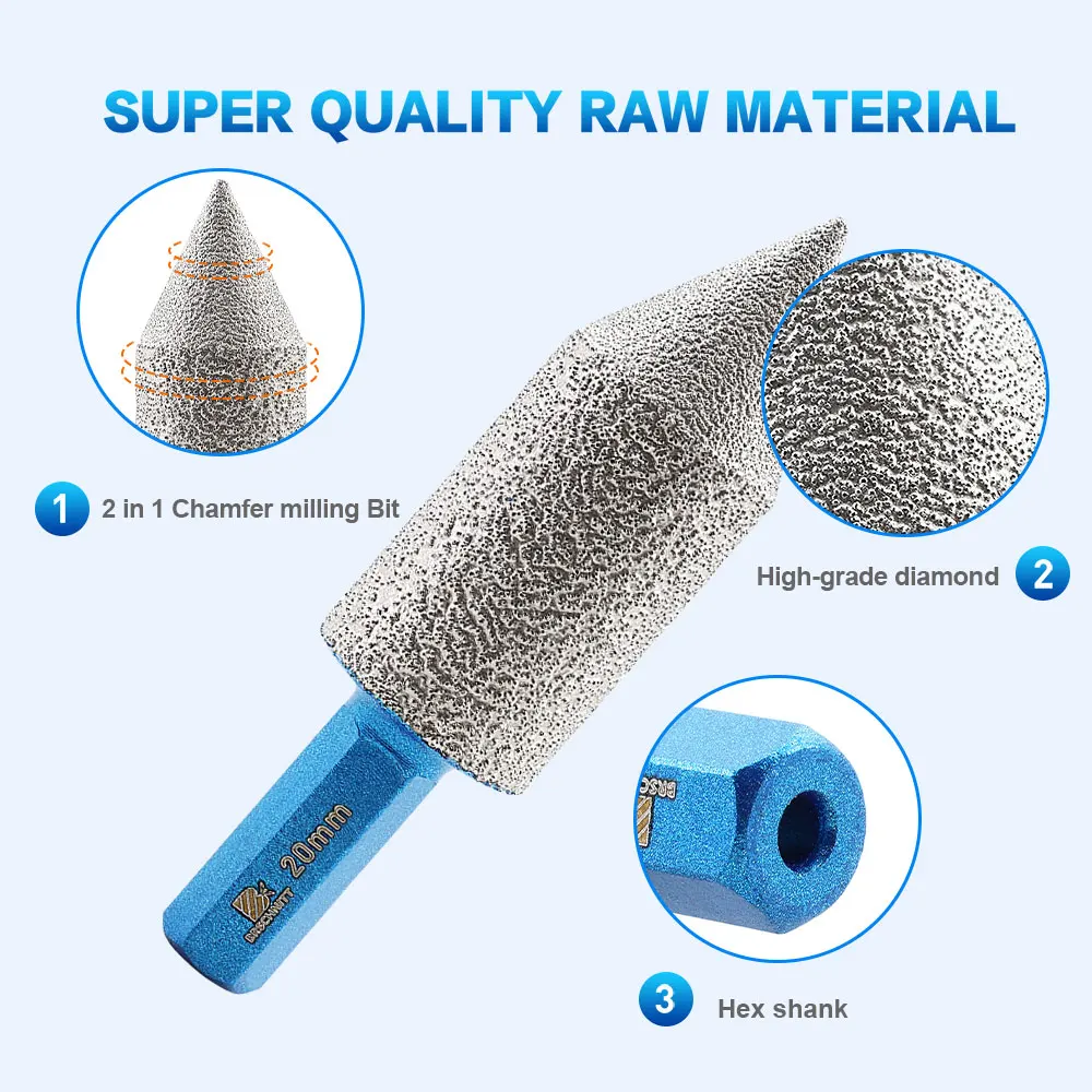 Diamond Finger Milling Chamfer Bits 10-25mm - For Enlarging & Shaping Holes In Tile, Marble & Granite