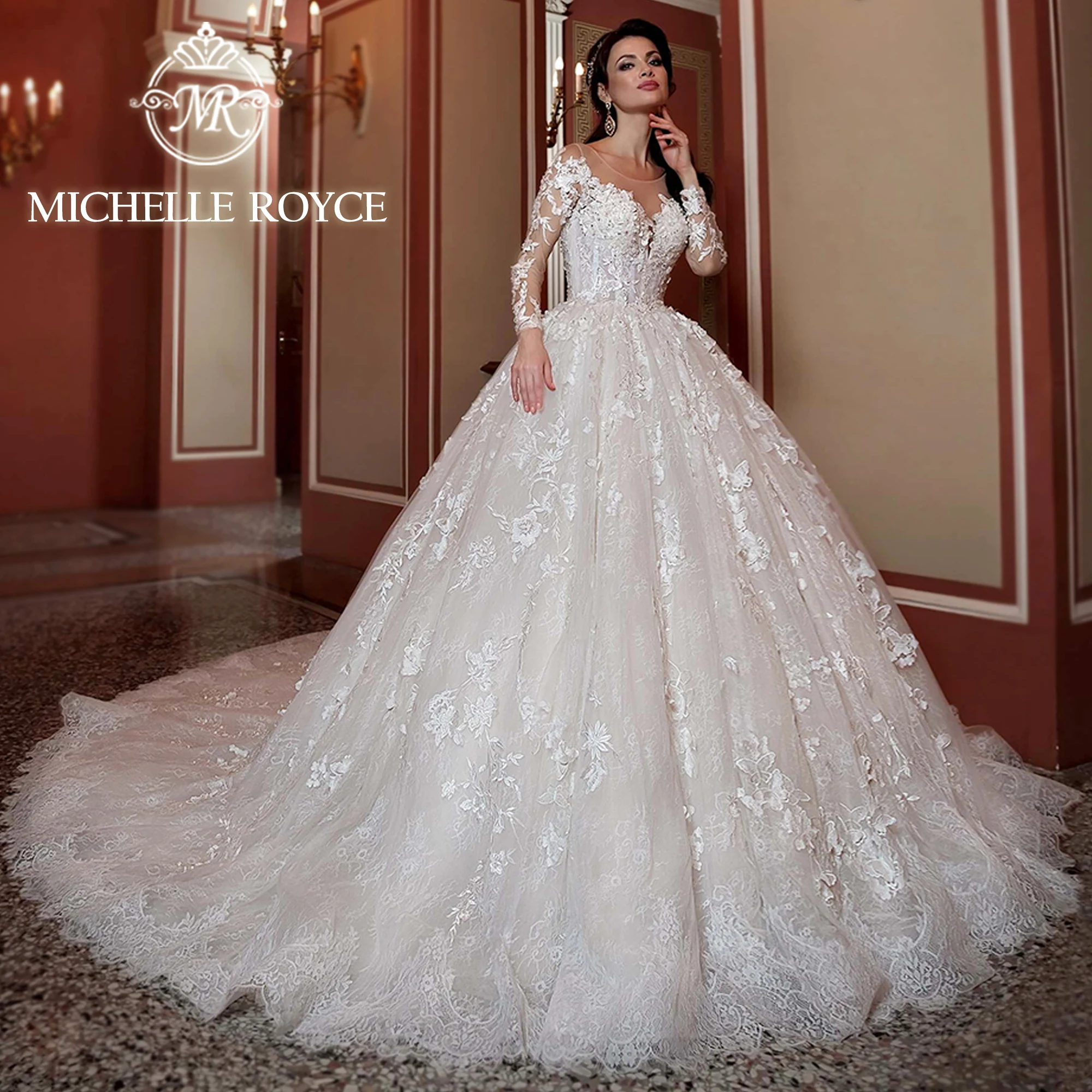 

Michelle Royce Luxury Ball Gown Wedding Dress 2024 Sweetheart Appliques Illusion Beading Backless Wedding Gown Vestidos De Novia