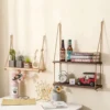 Wooden Floating Shelves for Wall Plant Flower Wood Swing Hanging Rope Storage Home Living Room Decor 1/2/3-tier 3