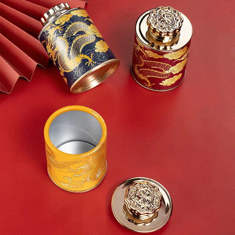 Tea Tin Box Mini Dragon Empty Green Black Tea Sealed Jar Portable Home Small Packaging Box Paper Storage Cans