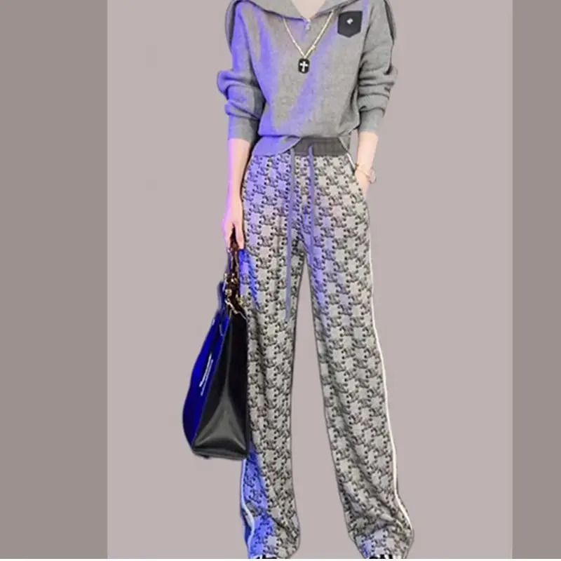 Spring and Autumn Women's Fashion High-end Casual Short Long Sleeve Sweatshirt Trousers Letter Printed Sportswear Set