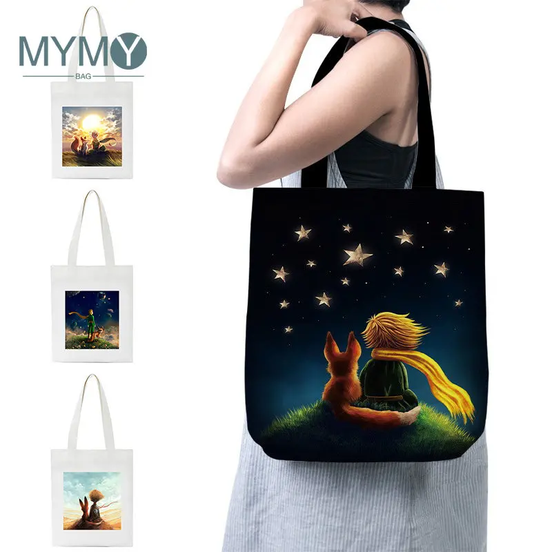 

сумка женская сумки женские модные 2022 Сумка на плечо Little Prince женская с мультяшным принтом, вместительный холщовый саквояж для покупок, дорожная пляжная школьная сумочка-тоут, мешок для хранения