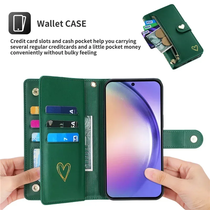 Lanyard Leather Zipper Wallet Card Phone Case For Samsung Galaxy A15 A14 A24 A34 A54 A13 A23 A33 A53 A73 A52 A72 A05S Flip Cover
