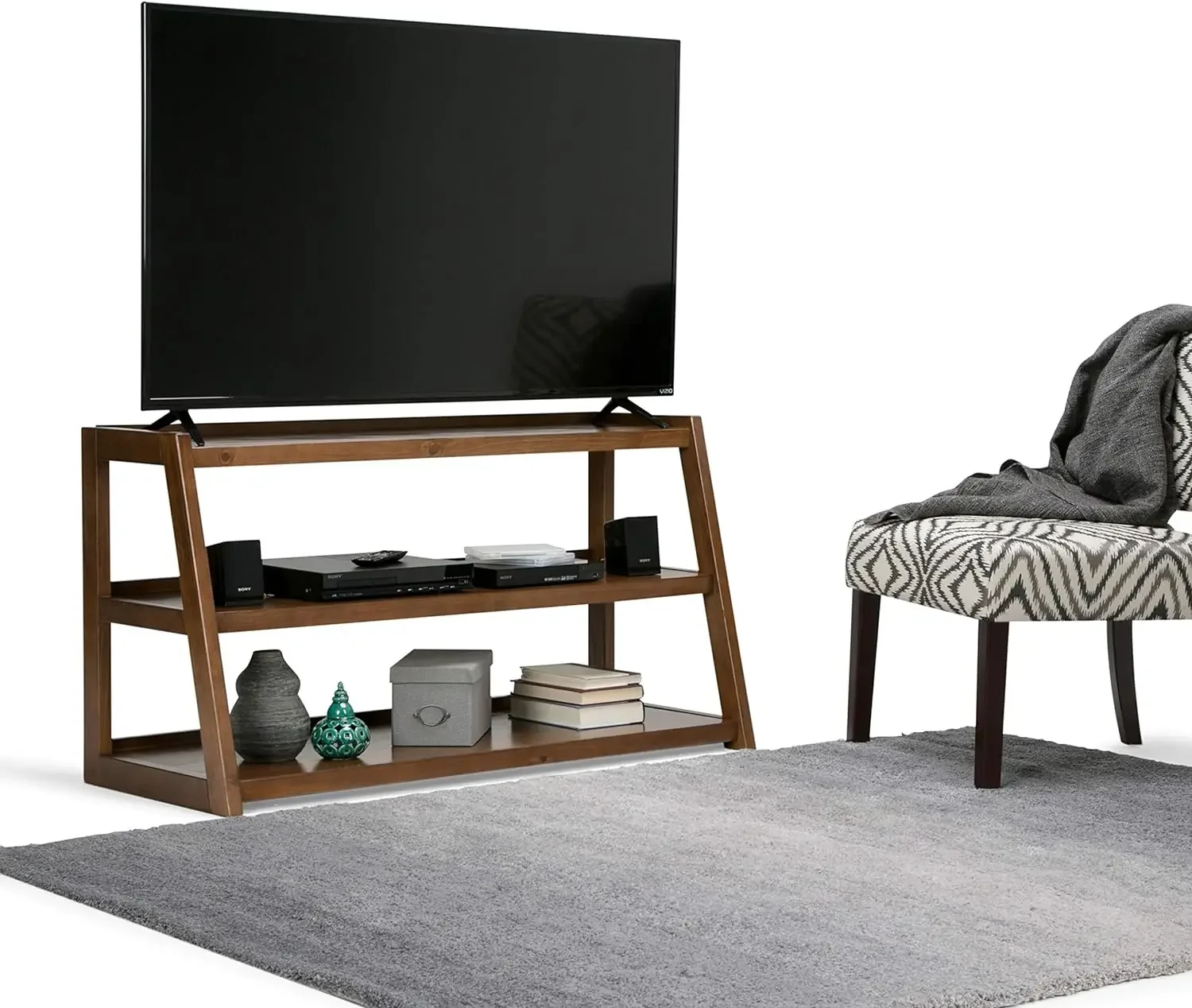 

Sawhorse твердая древесина 48 дюймов широкая Современная промышленная ТВ медиа стойка в среднем седле коричневый для телевизоров до 55 дюймов